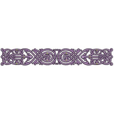 An embroidery design of an intricate, interwoven knot pattern in shades of purple.