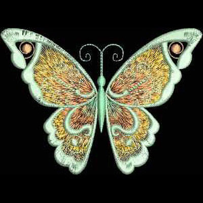 An embroidery design of a beautifully detailed butterfly featuring intricate patterns and vibrant colors.