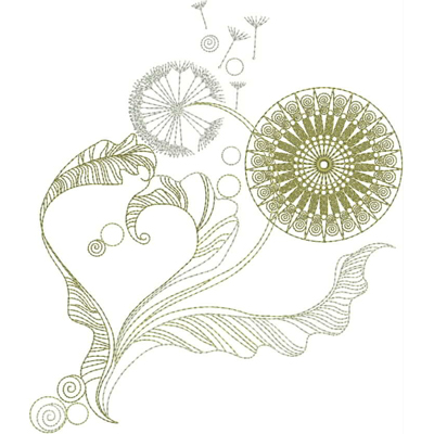 An embroidery design of elegant swirls, leaves, and circular floral motifs interconnected in a harmonious arrangement.