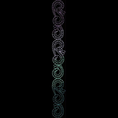 An embroidery design of a continuous, twisted rope-like pattern featuring loops and curves arranged vertically.