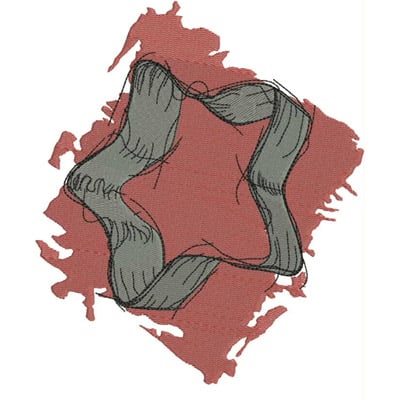 An embroidery design of a wavy, stylized ribbon forming a star shape in gray tones.