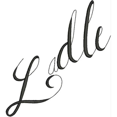 An embroidery design of the word "Ladle" in elegant, flowing script.