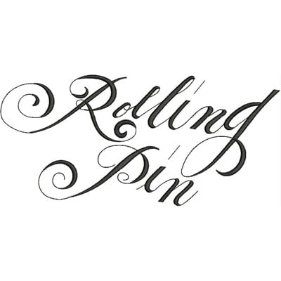 An embroidery design of elegant, swirling script featuring the words "Rolling Pin."