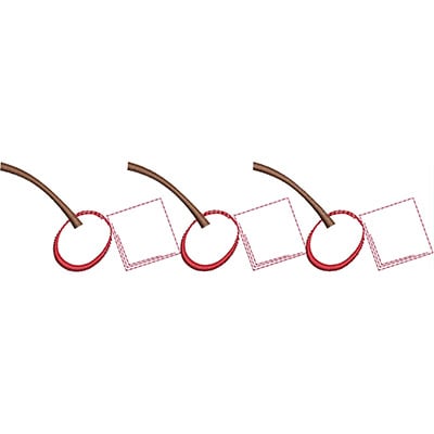 An embroidery design of a series of interconnected red stitches and outlines forming a repetitive pattern.