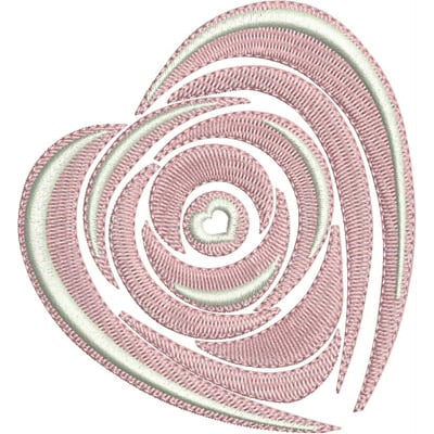 An embroidery design of a swirling heart shape in soft pink and white tones.