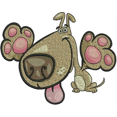 An embroidery design of a cheerful dog with oversized paws and a playful expression.