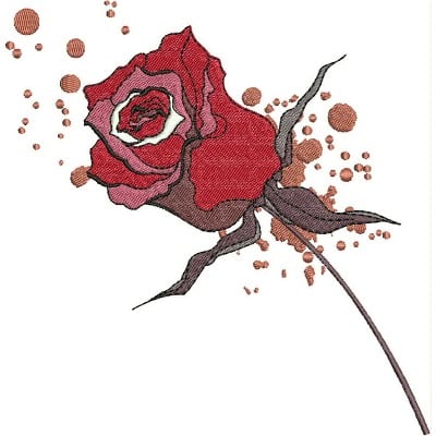 An embroidery design of a vibrant rose with intricate detailing and accents of color.
