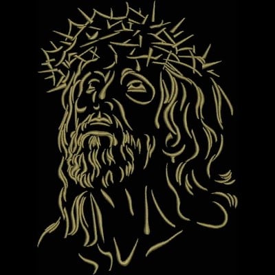An embroidery design of a solemn figure with a crown of thorns, capturing a moment of reflection and embodiment of faith.