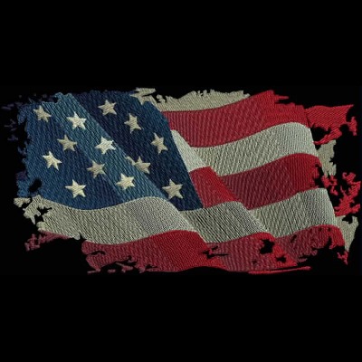 An embroidery design of the American flag, featuring vibrant red, white, and blue colors with stars and stripes.