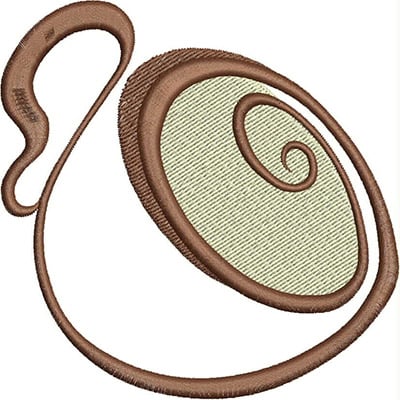 An embroidery design of a stylized, spiral-shaped motif featuring earthy brown and soft cream colors.