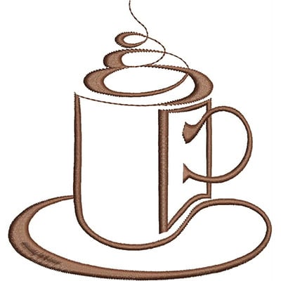 An embroidery design of a simple coffee cup with steam rising from it.