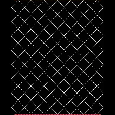 An embroidery design of a geometric diamond pattern created with white stitches arranged in a grid.