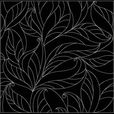 An embroidery design of intricate, swirling leaves with elegant linework and flowing curves.