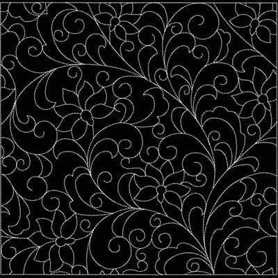 An embroidery design of intricate floral patterns with swirling vines and elegant blossoms.