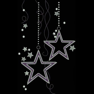 An embroidery design of two large, outlined stars adorned with smaller stars and decorative elements, all in a sparkling and whimsical style.
