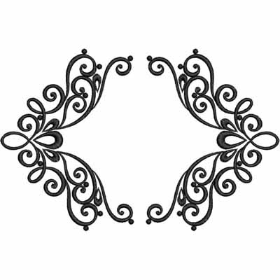 An embroidery design of elegant, swirling floral motifs with intricate detailing and decorative elements.