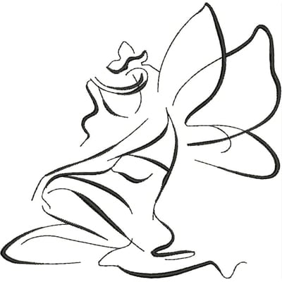 An embroidery design of a graceful fairy depicted in a flowing, continuous line style.