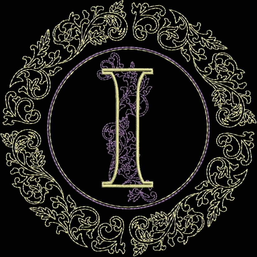 An embroidery design of the Roman numeral "II" surrounded by ornate floral scrollwork in contrasting colors.