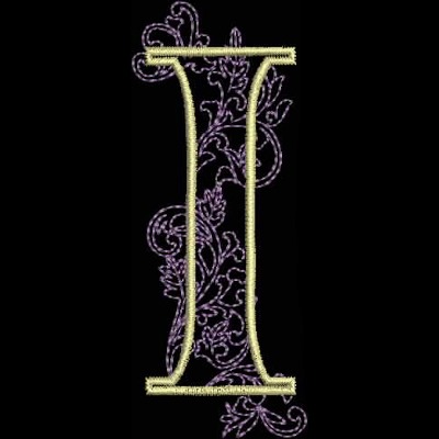 GSA_I_Single An embroidery design of a stylized letter "II" adorned with intricate floral patterns.