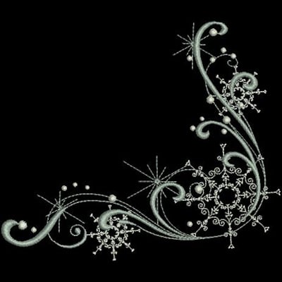 An embroidery design of elegant swirling vines and intricate snowflakes, creating a delicate and festive pattern.