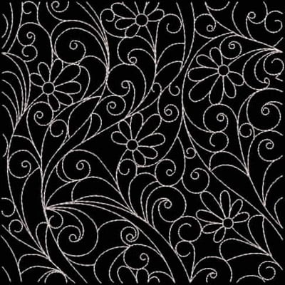 An embroidery design of intricate swirls and floral motifs arranged in a repeating pattern.