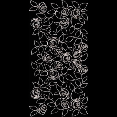 An embroidery design of intricately intertwined roses and leaves in a delicate, linear style.
