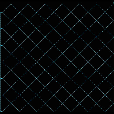 An embroidery design of a repeating diamond pattern created with light blue stitching.