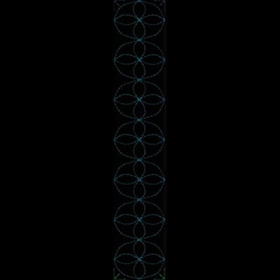An embroidery design of a vertical line of interconnected circular shapes, creating a symmetrical pattern.