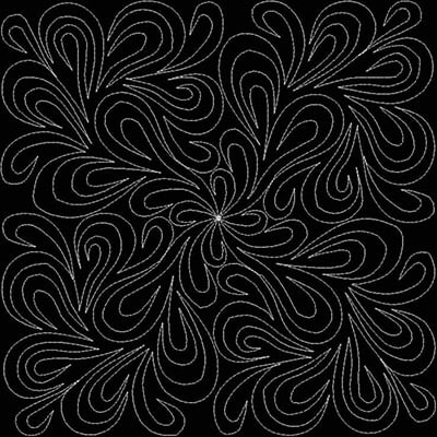 An embroidery design of swirling, fluid shapes that create a dynamic, interwoven pattern.