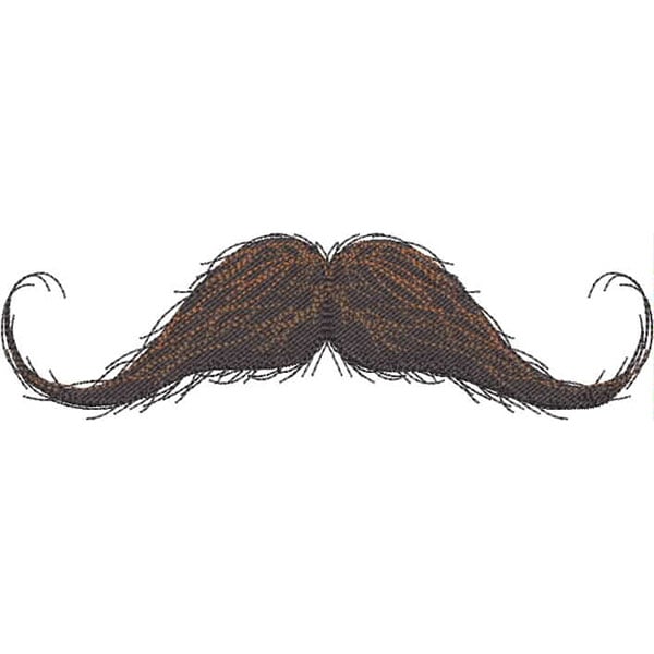 An embroidery design of a large, stylized mustache featuring intricate detail and texture.