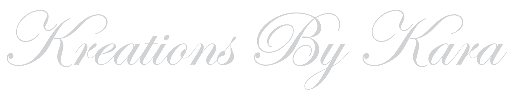 An embroidery design of the elegant text "Kreations By Kara" in a flowing cursive style.